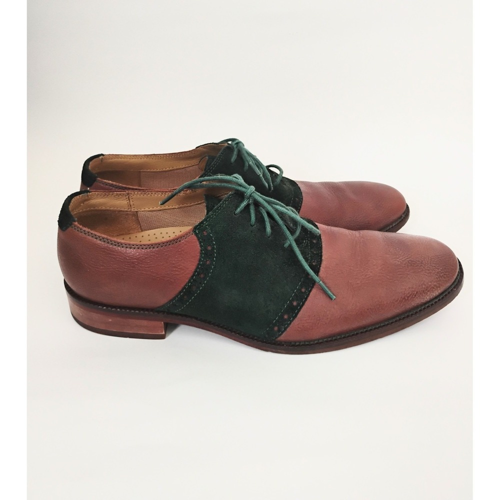 Cole Haan Oxford Saddle Shoes Mens 7.5 Brown Green Leather Suede C12670